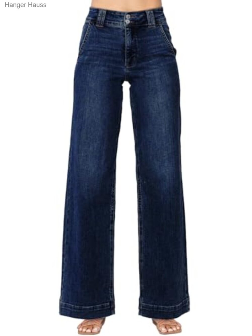 High Waisted Wide Leg Straight Jeans Tummy Control Stretch Denim